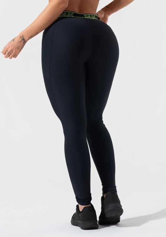 Legging fitness com bolso e elástico no cós - PRETO c/ NEON