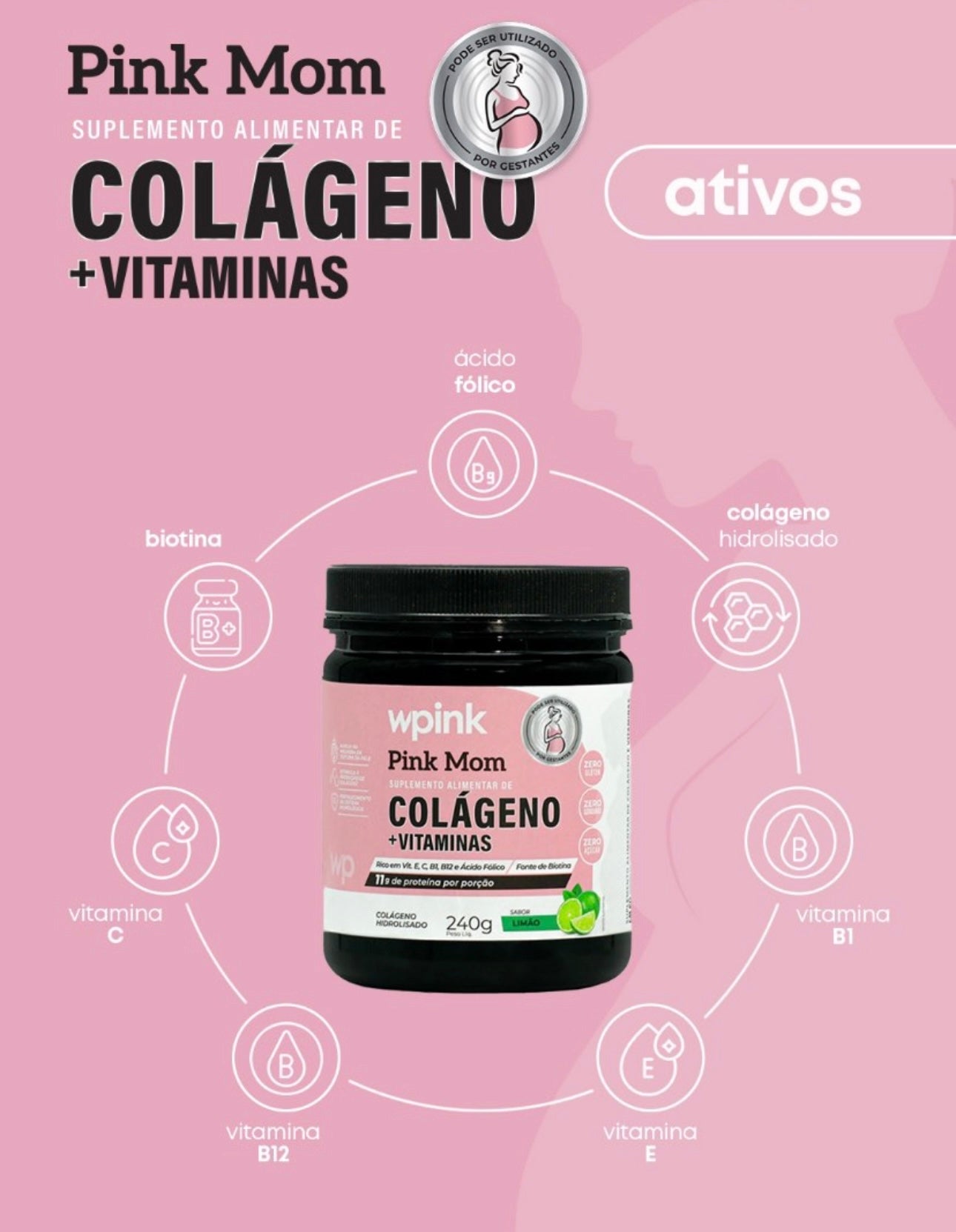 KIT Mamãe Radiante: Colágeno + Vitaminas PINK MOM