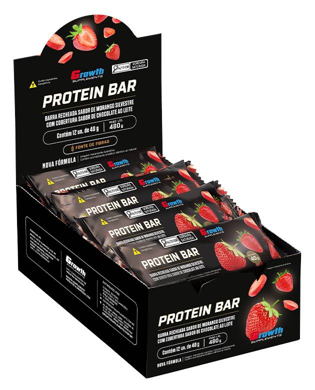 Barrinha de Proteína Sabor Morango Silvestre c/ Cobertura de Chocolate ao Leite