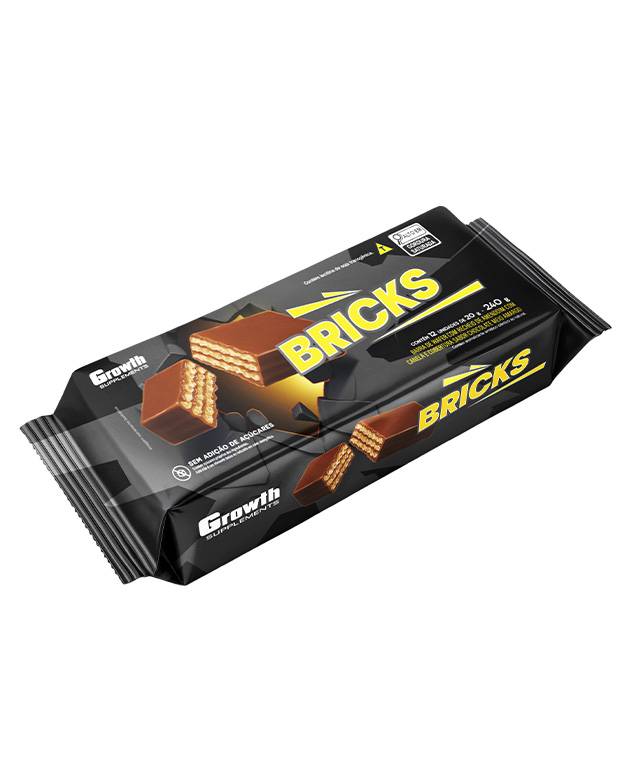 Wafer BRICKS sabor Amendoim c/ canela e cobertura de chocolate 12 unidades