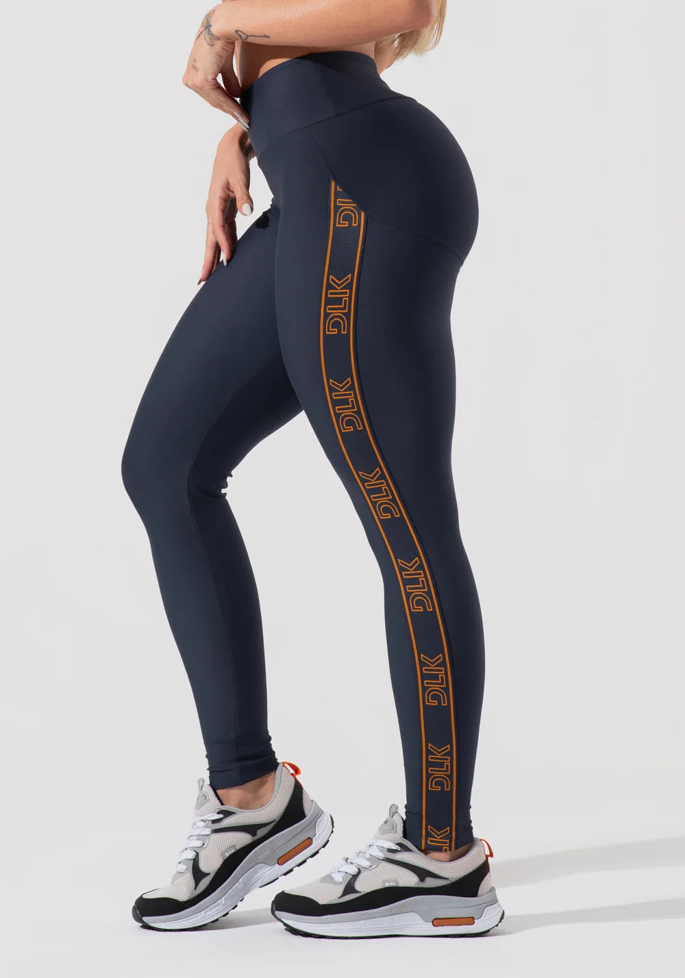 Legging fitness com elástico lateral - GRAFITE c/ CARAMELO