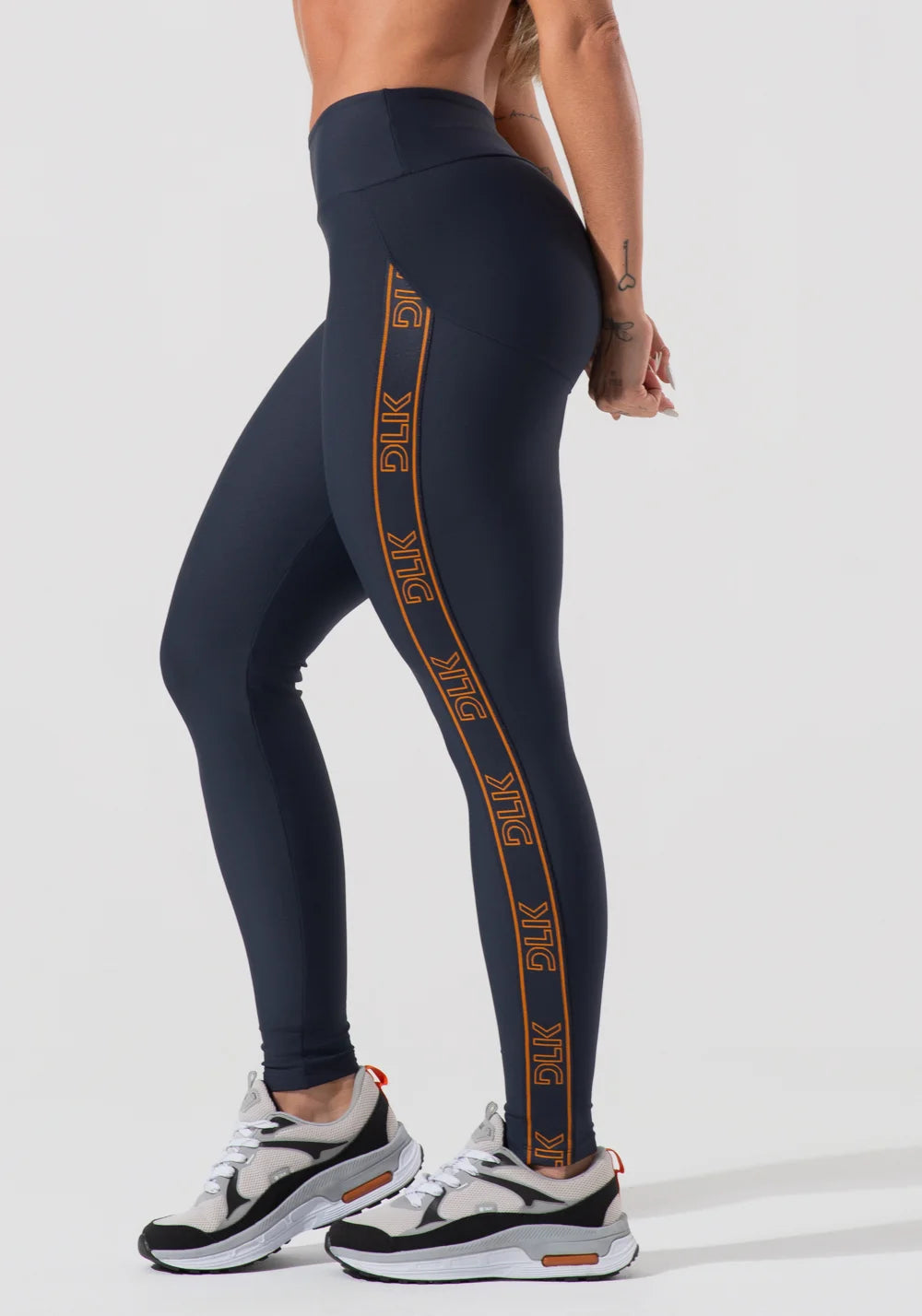 Legging fitness com elástico lateral - GRAFITE c/ CARAMELO